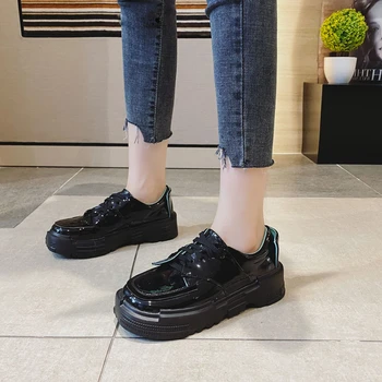 Piele de brevet Platforma Adidasi Pantofi Casual Femei Adidași Negri Femei Pantofi de Mers pe jos Respirabil Indesata Adidași pentru Fete