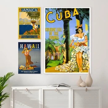 Insule tropicale de Călătorie de Epocă Postere si Printuri Cuba, Hawaii Jamaica Turism Arta de Perete Panza Pictura Poze Decor Acasă