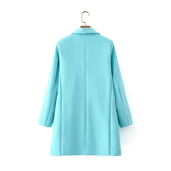 ZXQJ elegant pentru femei sacou albastru 2020 doamne de birou de buzunar jachete casual sex feminin singur buton costume fete slim chic seturi