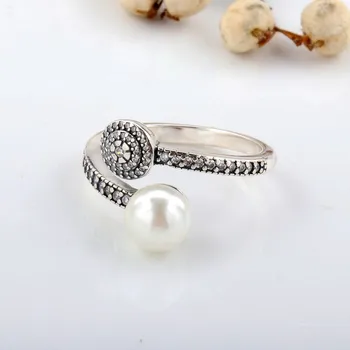 Original Argint 925 Pan Inel Spumante Spirală Cu Perla De Cristal Pan Inel Pentru Femei Petrecerea De Nunta Bijuterii De Moda