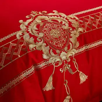 Bumbac Chineză Clasicism Nunta de lux de lenjerie de Pat Set de Broderie Carpetă Acopere Foaie de Pat fețe de Pernă Regina King Size 4/6/7pcs