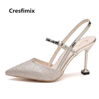 Cresfimix lady sexy argint stralucitoare pantofi cu toc femei de moda de nuntă de aur tocuri inalte dulce petrecere club de noapte pantofi c3404