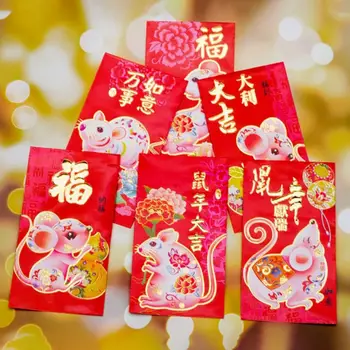 Stil chinezesc Anul Nou Plic Roșu Roșu Plic de Bani Hârtie Groasă Cuvinte 3D Modele de Noroc Desene animate Șobolan Roșu Pachete