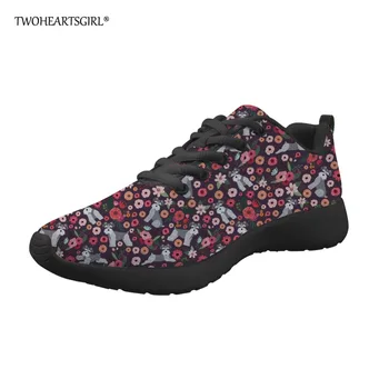 Twoheartsgirl Fete Apartamente Pantofi la Modă Schnauzer Imprimeuri Florale Casual Femei Adidași Confortabil Doamnelor Jogging Dantela-Up Pantofi