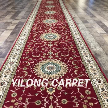 Yilong 2.5'x16' red manual de mătase covor alergători hol galerie de lux lung covor (WY076M2.5x16)