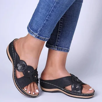 2020 Femei Pană Papuci Doamnelor Sandale De Flori Aluneca Pe Cusut Pantofi Casual Femei De Vară Lumina De Sex Feminin Confort Platformă Nouă Fierbinte