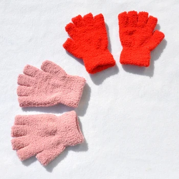 Coral Fleece Mănuși de Degete pe Jumătate degete Mănuși negre Confort Moale cu Blană de Culoare Solidă Două Mănuși pentru Bărbați Mănuși pentru femeie