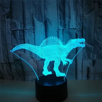 Dinozaur 3D Led Lumina de Noapte În 7 Culori LED-uri Lampa de Birou USB Touch de la Distanță de Vizualizare Uimitoare Iluzie Optică Copil Cadou