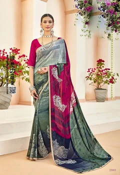 Sifon Imprimat Stil Etnic Saree de zi cu Zi Sari Sari cu Descusut Bluza