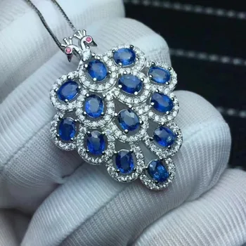 Naturale albastru bijuterie safir romantic dublu Păun Pandantiv naturale piatră prețioasă colier pandantiv S925 argint fata de partid bijuterii fine
