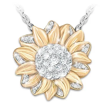 Populare femei creative golden sun floare zircon incrustate petrecere nunta bal de bijuterii colier en-gros