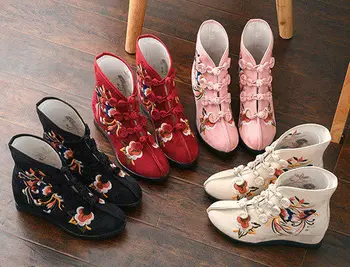Naționale stil lolita pantofi vintage cap rotund mare înălțime pantofi pentru femei broderie drăguț broasca gotic pantofi de dans kawaii cizme