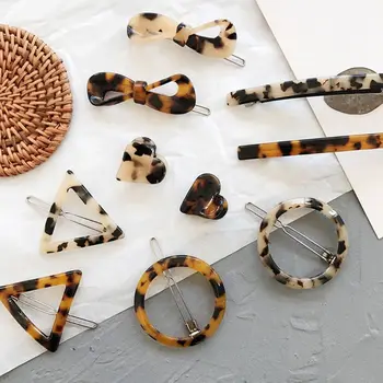 Coreeană Stil Minimalist Agrafe De Par Vintage Leopard Amber Tortoise Culoare Hairgrips Geometrică Cerc Bowknot Forma Drept Barret