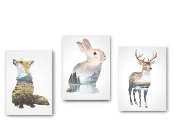 Stil Nordic Imagine Decor Acasă Iepure Cerb Animale Siluetă Printuri Minimalism Arta De Perete Panza Pictura