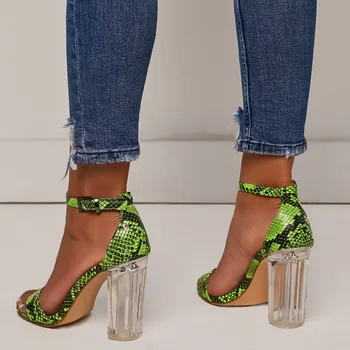 2019 Noi de Vara tocuri inalte Sexy Sandale Peep toe Catarama curea de Moda Serpentine Verde Sandale pantofi Pentru Femeie dimensiune 35-42