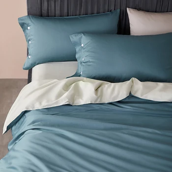 Din bumbac egiptean 4buc seturi de lenjerie de pat, foaie, plat pernă&carpetă acopere seturi 220*240 cm/200*230cm quilt capac albastru deschis