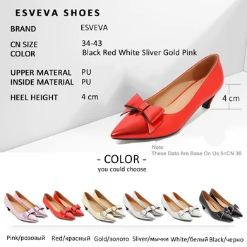 ESVEVA 2018 Femei Pantofi Pompe de Fluture nod Dulce Subțire Tocuri Ascuțite Toe Med Tocuri Aluneca pe Femei Elegante Pantofi Mărimea 34-43