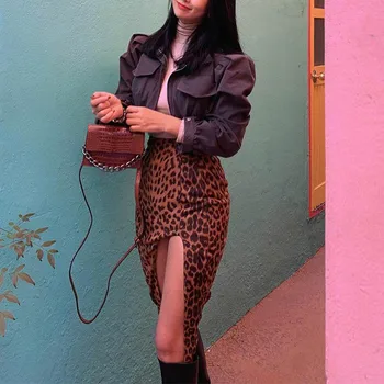 Leopard de Imprimare Bodycon femeii Neregulate Fuste cu Talie Înaltă Split de sex Feminin Fusta 2021 Trend Sexy Streetwear Casual Doamnelor Funduri