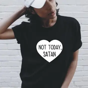 Nu Azi, Satana Scrisoare de Imprimare Femei Tricou de Vară de Moda Alb-Negru cu Maneci Scurte Tee Cămașă Femme Harajuku T-shirt Femei Topuri