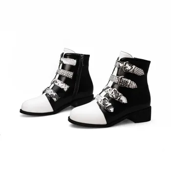 Cizme pentru femei La moda de iarnă de Culoare de potrivire cu fermoar Low-toc cizme Martin pantofi pentru Femei plus dimensiune 32-43 Inaltime Toc 4cm