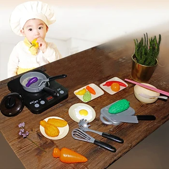 14PCS Copii de Gătit Jucării Juca Baterie de Bucătărie, Aragaz Pretinde Set de Jucării de Simulare Alimente Vase Ustensile de gătit și Feluri de mâncare