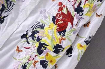 Bluza femei 2017 Maneca Lunga Bluze de Moda China stil Dungi Broderii Florale Tricouri Stand Guler Topuri Casual