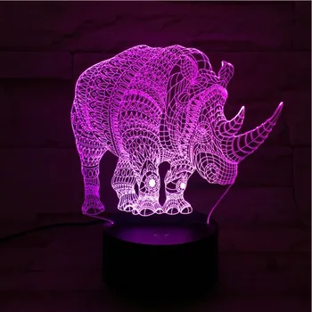 Animale Rhinoceros 3D Lampă de Iluminat pentru Copii CONDUS de Spirit Lumina de Noapte Multicolore, Decor Acasă Copil Jucărie Cadou Luminaria Copil Lamparas