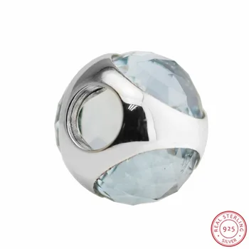 Real Argint 925 Fațete Aqua Cristal Albastru Radiant Picături de Margele DIY se Potrivesc PANDORA Farmece pentru Femei Bijuterii de Luare FL512-E