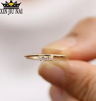 925 anillos Argint Aur de 14K Incrustate Mici Rupt Diamant Rafinat Mici Proaspete Simplu Inel Doamna Drăguț Fată Bijuterii Personalizate