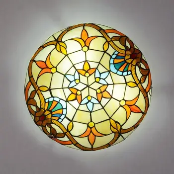Europene vitralii Tavan Lumina Pastorală Rotund Abajur de Sticla Plafon lamps110-240V