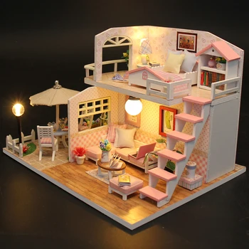 Multifunctional Interactiv Realist Atractiv DIY-Uri in Miniatura Casa Papusa Model de Mobilier din Lemn Constructii Blocuri Jucarii
