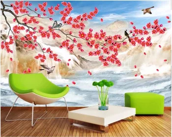 WDBH foto personalizate 3d tapet pe perete Chinez HD Flori de Prun și Marmură decor 3d picturi murale tapet pentru pereți 3 d