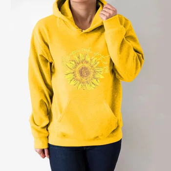 Floarea-soarelui de aur Tipărite Hoodies Femei Fleece cu Maneci Lungi Pierde Tricoul cu Palarie Fete Femei Hoodie Pulovere de Iarna