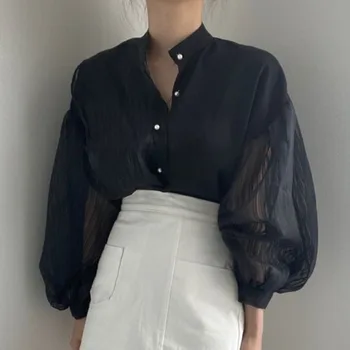 Foarte Zână Bluza Femei Toamna Devreme În 2020, Noul Design Asimetric Sens Ciufulit Lantern Maneca Plasă de Cusut Cămașa GX1249