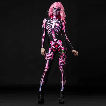 Femeie Sexy Halloween Salopeta De Schelet De Imprimare Înfricoșător Cosplay Costum Complet Sleevem Copil Fată De Calificare Groază Bodysuit Romper Pentru Femei
