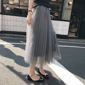 A-Line Fusta Lunga De Vara Si De Toamna Solid Tul Negru Fusta De Moda Japoneză Fuste Femei Fusta Cu Talie Inalta Femei De Îmbrăcăminte De Tip Boutique