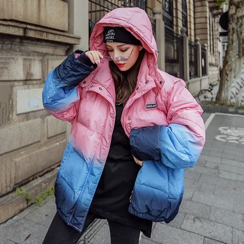 2019 geaca de iarna femei îngroșa hanorac cu glugă outwear femei vrac moda lucioasă în jos jacheta de personalitate caldă fete strat de bumbac