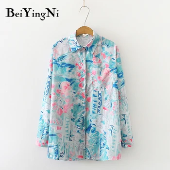 Beiyingni Supradimensionate Tricouri Femei Topuri Imprimate Casual Vintage Bluze Feminine Butoane de Vară Blusas Chic BF Bluza Haine Camisa