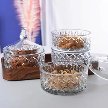Cristal Transparent De Sticlă De Stocare Borcan Bomboane Organizator Recipient De Sticlă Cookie Nuci Alimentele Cutie De Depozitare Interior Decor De Masă