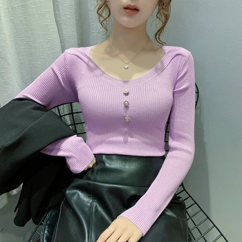 Femei Tricotate Pulovere De Iarnă 2020 Moda Casual Cu Maneci Lungi Albe Pulovere Coreean Haine Elegante, Sexy Violet Doamnelor Topuri