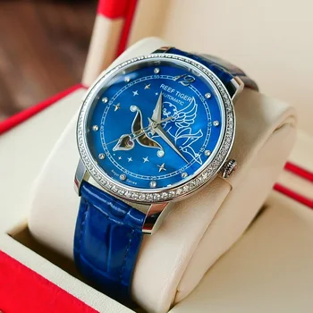 Nou Recif de Tigru/RT Moda pentru Femei Ceasuri de Diamante Doamnelor Ceasuri Albastru Dial din Oțel Inoxidabil Ceasuri pentru Iubitul RGA1550