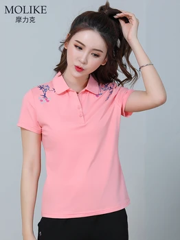 De Vară 2020 Nou Turn-guler Maneci Scurte T-shirt de sex Feminin coreeană de Moda Sacou Sport Vrac și Subțire Brodate t-Shirt