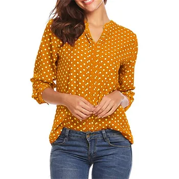 Dot Print V-neck Mâneci Lungi Camasi Femei Plus Dimensiune Topuri Femei Haine Boho 2020 Moda Streetwear Alb Bluza Roz