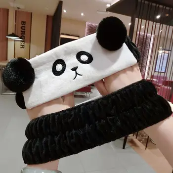 Femei Fete Drăguț Panda Animal Banda 3D Pompom Urechi de Catifea Îngroșa Hairband Broderie Ochi Machiaj Duș Largă Turban Headwrap