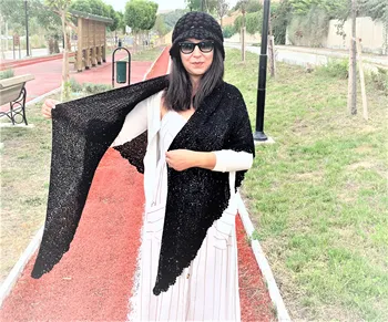 De 100 %Realizate manual Femeie Moale Eșarfă Folie de 85% lână iarna proteja de frig negru unic de moda tradițional unic