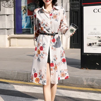 Coreeană Tipărite Femei Topuri Soare, Îmbrăcăminte De Protecție Camasa Casual Pentru Femei Cardigan Lung Femei Șifon Bluza Blusas 9123 50