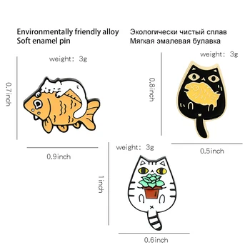 Alb Și Negru Pisici Drăguț Desen Animat Model De Email Broochs Pește Plantă De Ghiveci Minunat Ace Cadou Pentru Fete Copii Bijuterii Personalizate Insigna