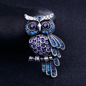 Vechi Femei Barbati Owl coreean Aliaj Trendy Imitație Stras Albastru Brosa Insigna de Crăciun Cadouri Accesorii Pin Rever