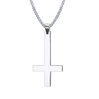 Moda Din Oțel Inoxidabil Inversat Crucea Pandantiv Colier Lucifer Satan Punk Lanțul De Bijuterii Pentru Barbati Femei Anti-Creștin Cadou