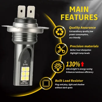 4buc H7 Combo Far cu LED-uri Kit Becuri High Low Beam Mini ultra-light COB 120W 26000LM 6000K Feston rezistent la apa Accesorii Auto